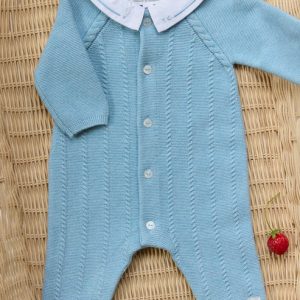 Combinaison longue bleue horizon chiné coton babyboy Tartine et chocolat E26