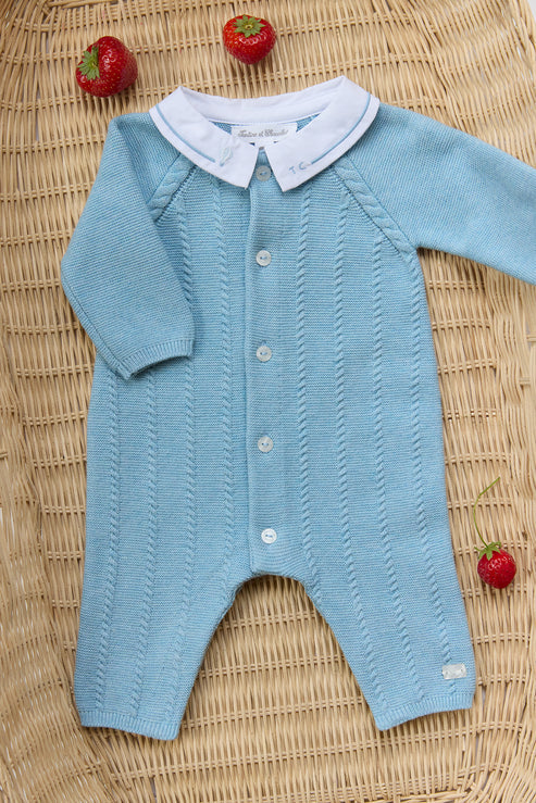 Combinaison longue bleue horizon chiné coton babyboy Tartine et chocolat E26