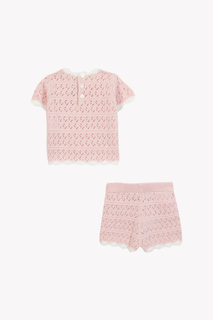 Ensemble court rose pâle tricot ajouré babygirl Tartine et Chocolat E26 – Image 3