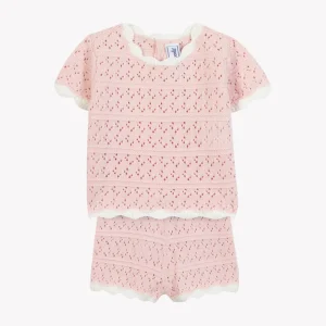 Ensemble court rose pâle tricot ajouré babygirl Tartine et Chocolat E26