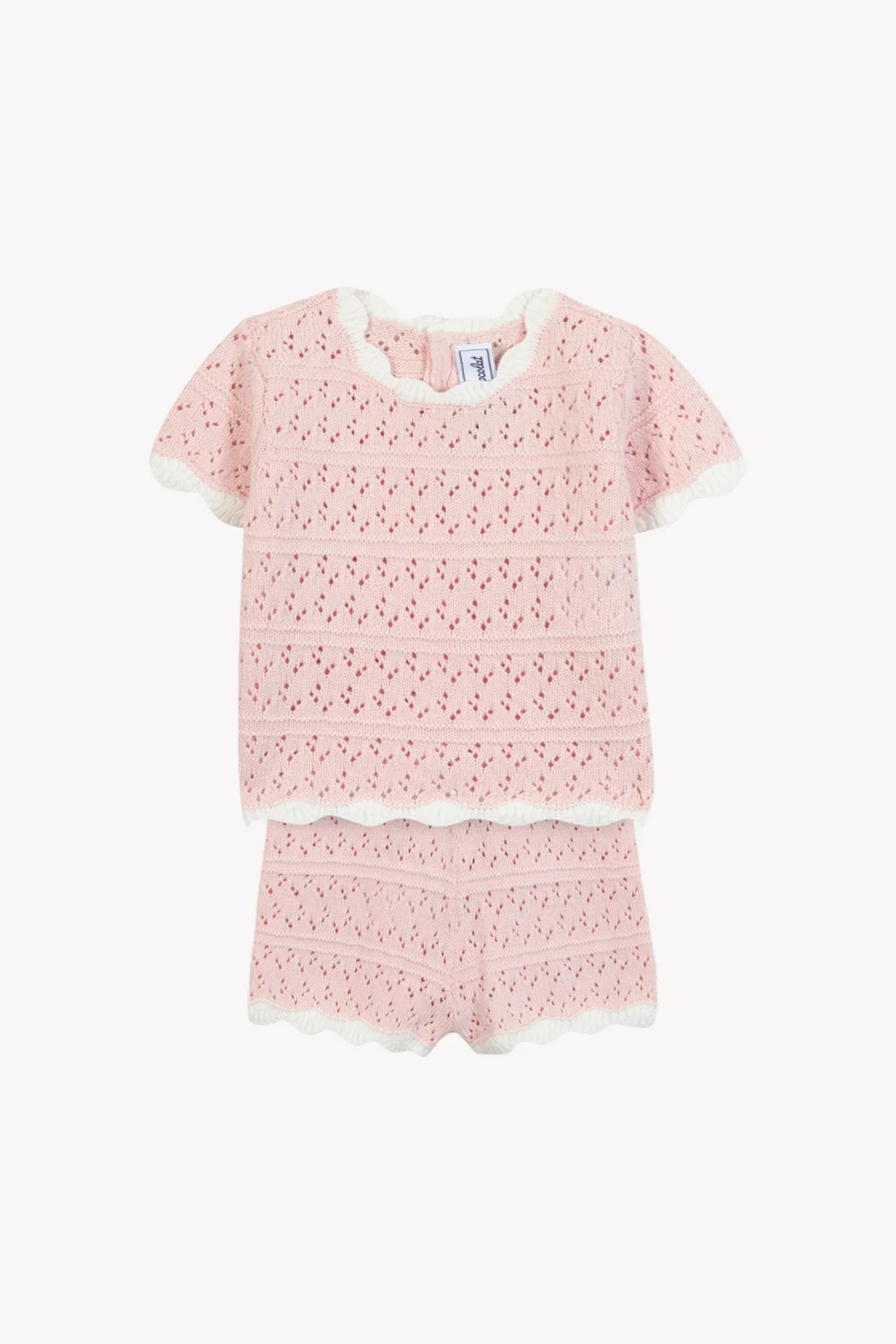 Ensemble court rose pâle tricot ajouré babygirl Tartine et Chocolat E26
