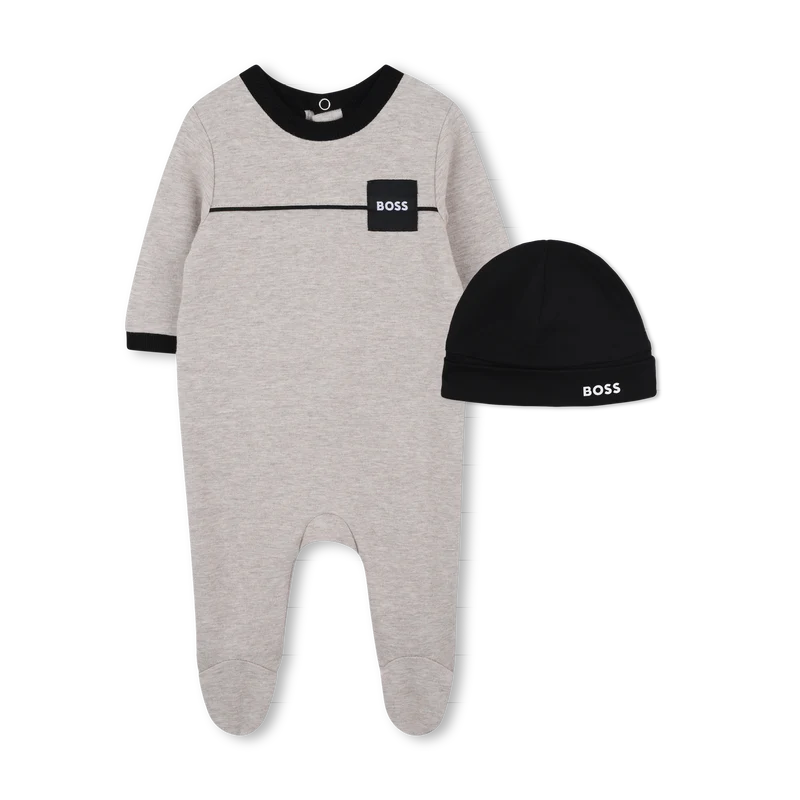 Ensemble pyjama et bonnet écru chiné babyboy Boss H25