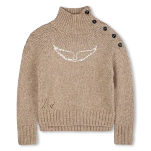 Pull en laine camel chiné col montant fille Zadig & Voltaire H25