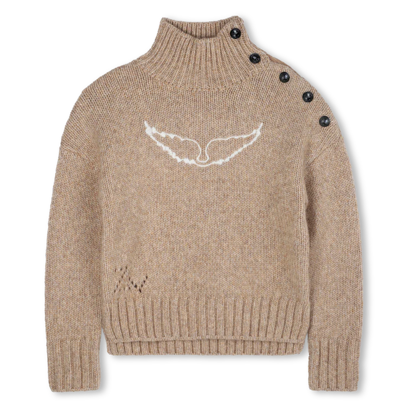 Pull en laine camel chiné col montant fille Zadig & Voltaire H25