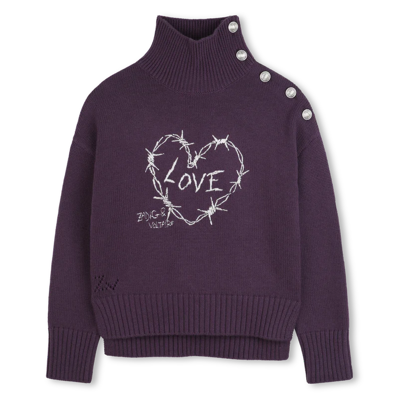Pull en laine violet chiné col montant fille Zadig & Voltaire H25