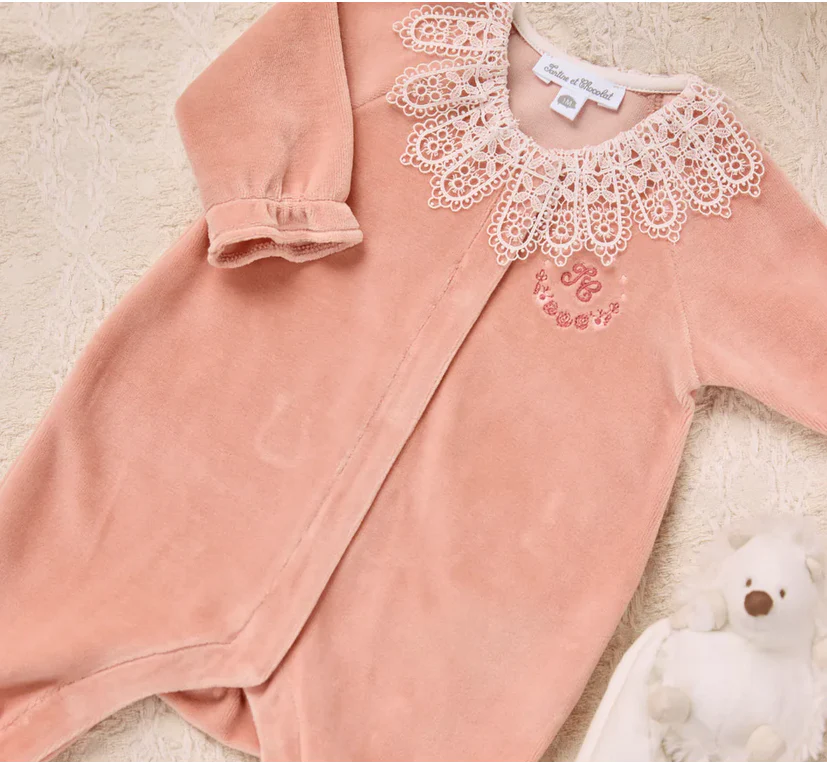 Pyjama pêche velours col dentelle babygirl Tartine et Chocolat – Image 2