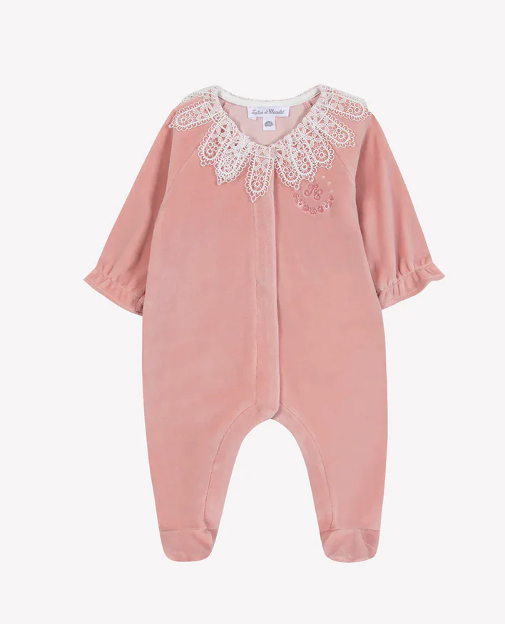 Pyjama pêche velours col dentelle babygirl Tartine et Chocolat