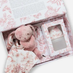 Coffret Doudou et biberon toile de Jouy rose Elhée x Tartine et Chocolat