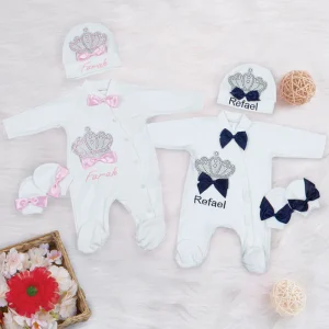 Ensemble Barboteuse personnalisé , Chapeau et Moufles, pour Bébé